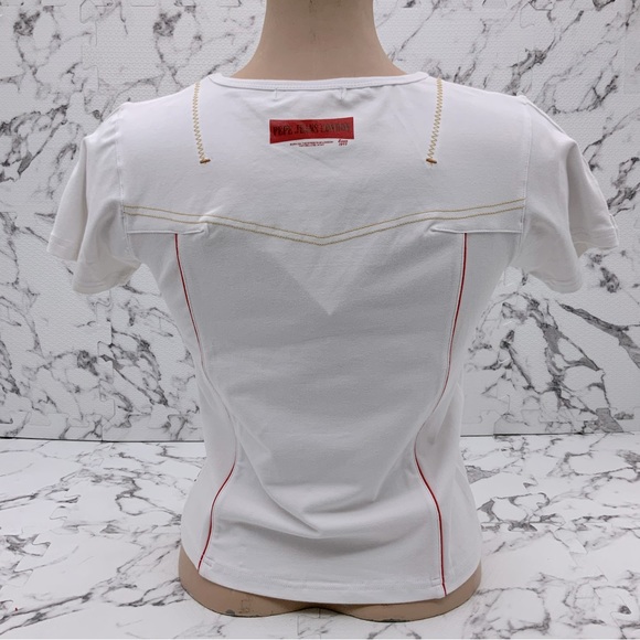 Women's Fashion Pepe Jeans White | Navy Denim Pocket Tee Shirt - Picture 3 of 4